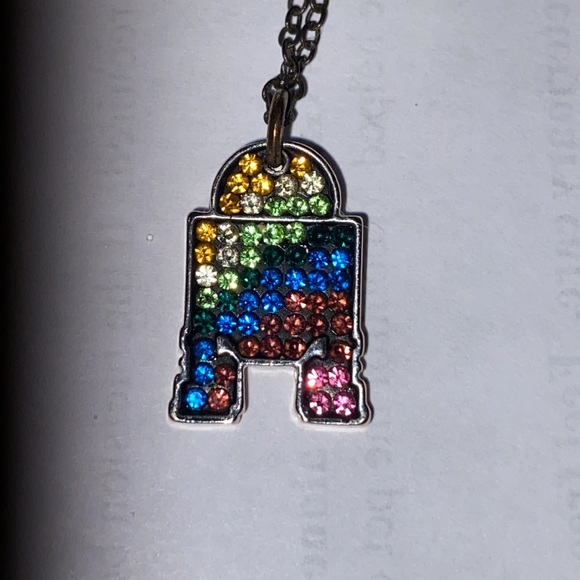 Star Wars Jewelry Women's Silver Plated R2-D2 with Rainbow Gem Pendant Necklace - Picture 2 of 6